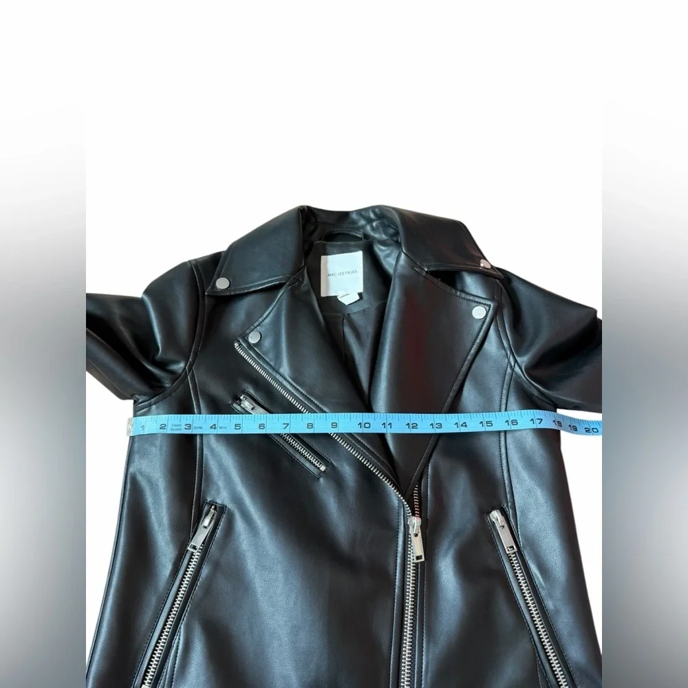 Anthropologie Avec Les Filles Black Relaxed Faux Leather Moto Jacket Women’s XS - Picture 8 of 10